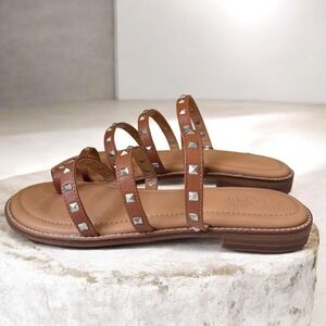 Crevo Polly Studded Leather Sandals Chestnut 8M Chic Summer Boho Minimalist